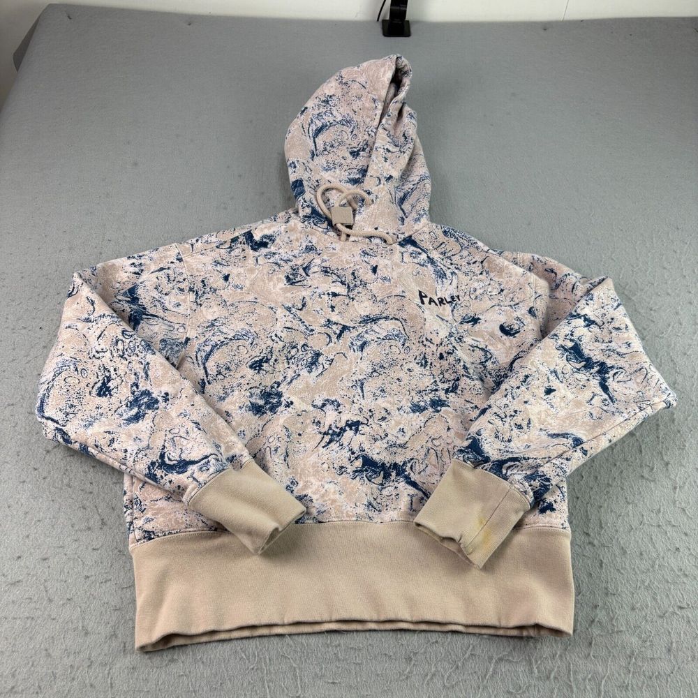 Adidas x Parley Hoodie‎ Mens XS Beige Blue Marble Pullover Adult Sweatshirt